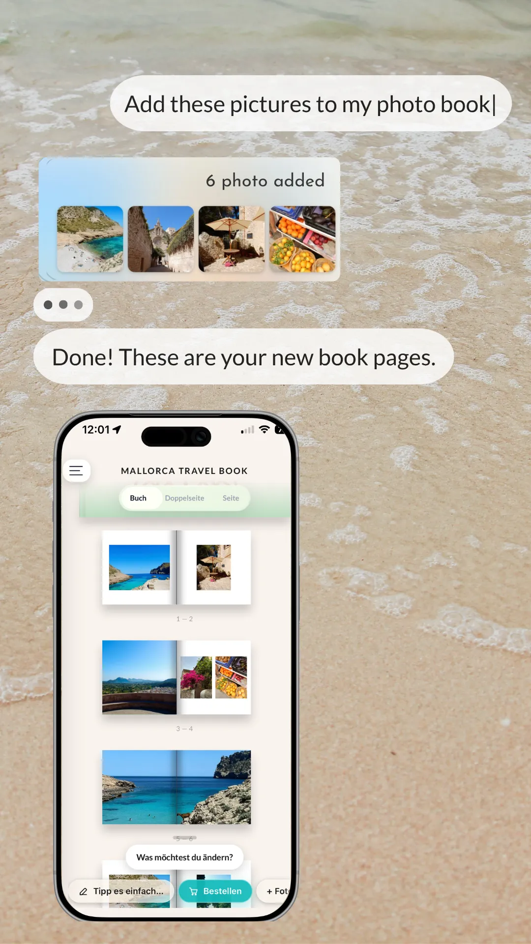 Relire un livre photo de voyage créé avec klikkie sur un téléphone